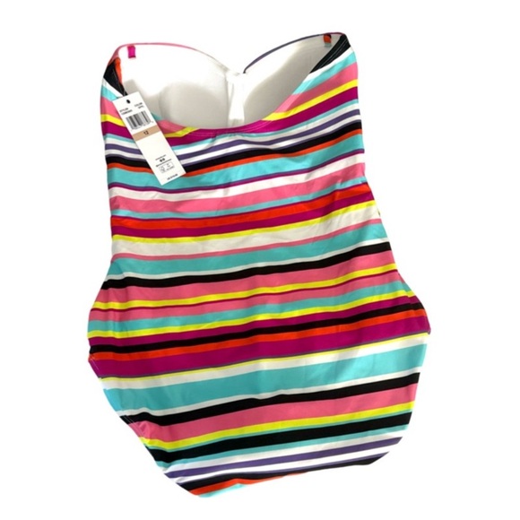 NEW Anne Cole One Piece Swimsuit Twist Front Bandeau Purple Multi Stripe Size 12 - Picture 2 of 8